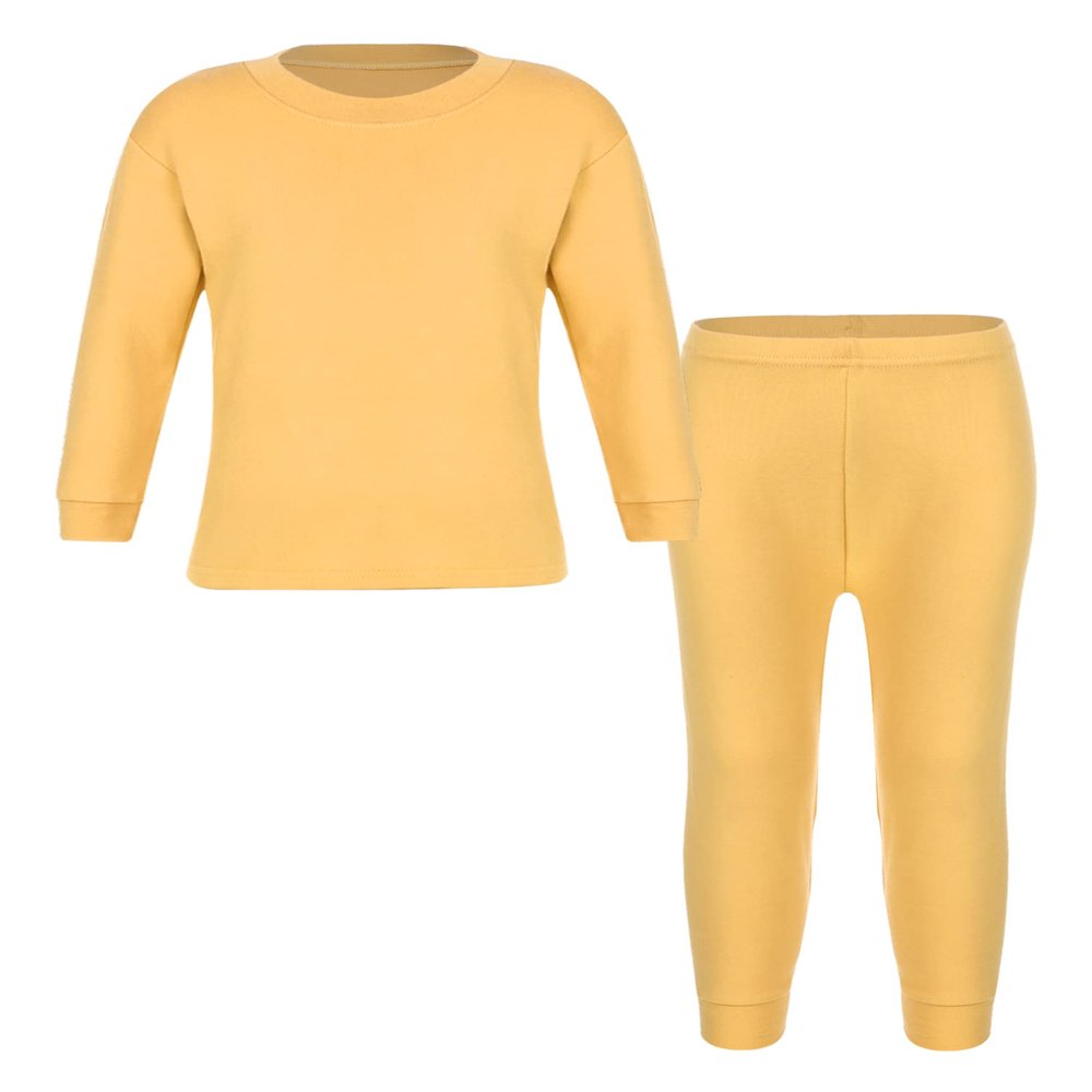 Fldy Boys Girls Thermal Underwear Set Kids Toddlers Fleece Lined Long Johns Set Winter Base Layer Top & Bottom Yellow 5-6 Years