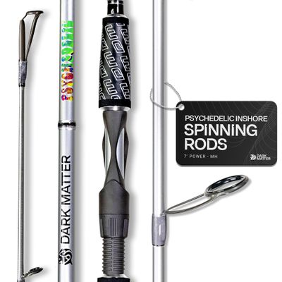 Dark Matter Psychedelic Inshore 7 Foot Spinning Rods - Silver - Medium Heavy Spinning Rod, Fast Action Inshore Saltwater Fishing Rod, Carbon Fiber Fishing Rods with Fuji K Series Alconite Guides