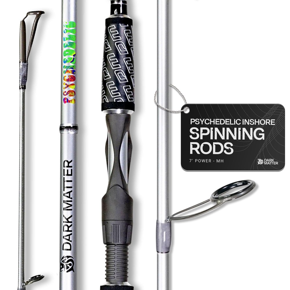 Dark Matter Psychedelic Inshore 7 Foot Spinning Rods - Silver - Medium Heavy Spinning Rod, Fast Action Inshore Saltwater Fishing Rod, Carbon Fiber Fishing Rods with Fuji K Series Alconite Guides