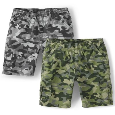 The Children's Place Toddler Boys Pull on Cargo Shorts, Green Camo/Grey Camo 2 Pack, 7