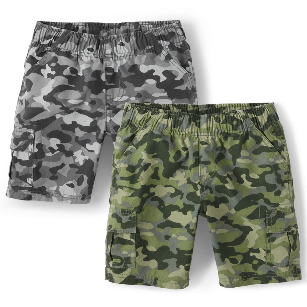 The Children's Place Toddler Boys Pull on Cargo Shorts, Green Camo/Grey Camo 2 Pack, 7