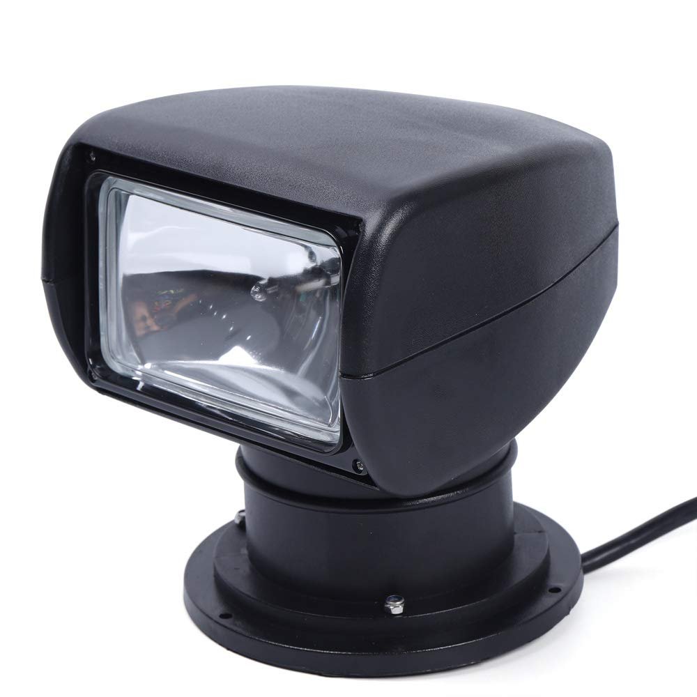 100W Bulb Spotlight for Boat Truck Car Marine Searchlight Lighting 2500LM 12V Waterproof 360 Rotate Halogen Searchlight Outdoor Lamp (Black,Simple Remote Control)
