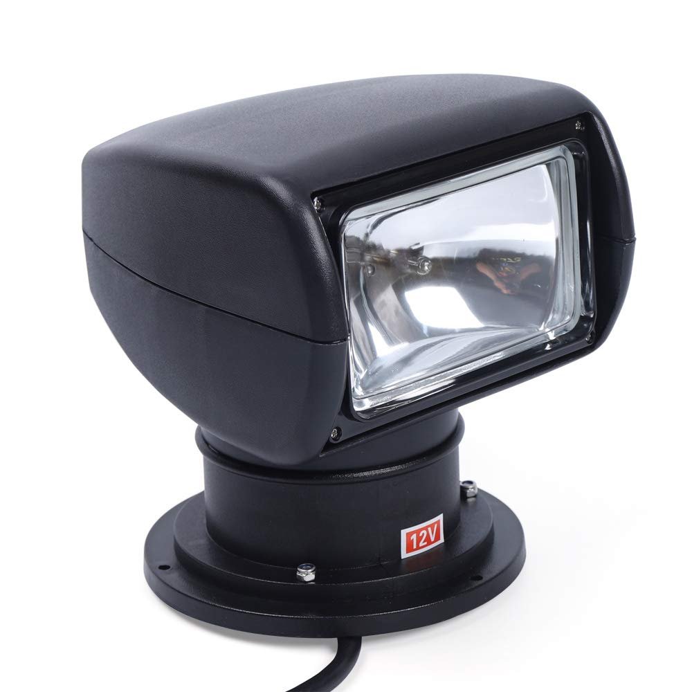 100W Bulb Spotlight for Boat Truck Car Marine Searchlight Lighting 2500LM 12V Waterproof 360 Rotate Halogen Searchlight Outdoor Lamp (Black,Advanced Remote Control)