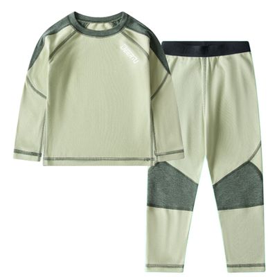 Fldy Boys Girls Thermal Underwear Set Kids Toddlers Fleece Lined Long Johns Set Winter Base Layer Top & Bottom Green A 2-3 Years