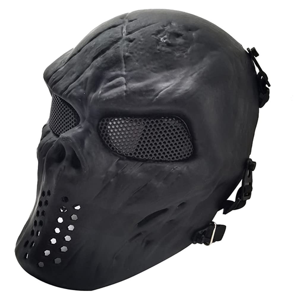 Fanjin Tactical Mask Skull Full Face Masks, Airsoft Mask, for Halloween Cosplay Party CS Survival Games Shooting (Black)