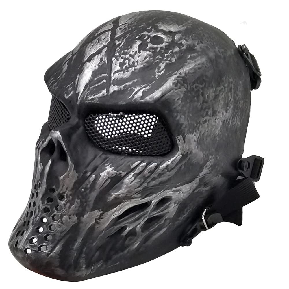 Fanjin Tactical Mask Skull Full Face Masks, Airsoft Mask, for Halloween Cosplay Party CS Survival Games Shooting (Silver Gray)