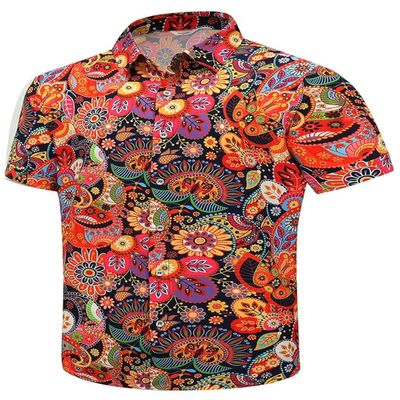 SheLucki Hawaiian Shirt for Men, Unisex Summer Beach Casual Short Sleeve Button Down Shirts, Printed Palmshadow Clothing Paisley Colorful M