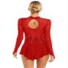 YiZYiF Womens Adult Figure Ice Skating Dress Long Sleeve Roller Skating Ballet Dance Dress Costume Red B X-Large view 2