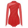 YiZYiF Womens Adult Figure Ice Skating Dress Long Sleeve Roller Skating Ballet Dance Dress Costume Red B X-Large view 3