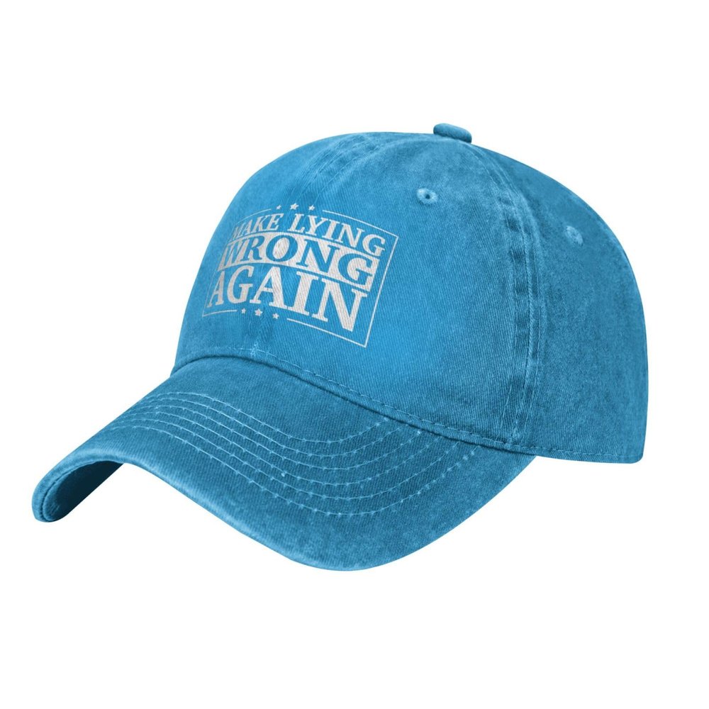 Haebfsl Make Lying Wrong Again Hat Vintage Adjustable Baseball Cap Cotton Dad Hat Trucker Hat for Women Men,Blue