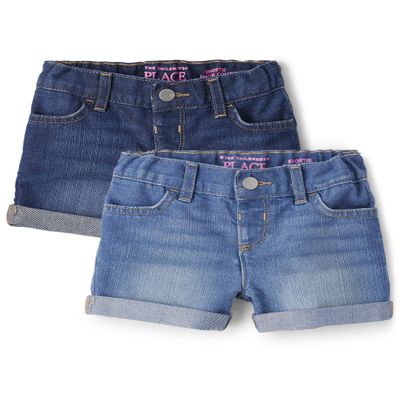 The Children's Place,and Toddler Girls Denim Shortie Shorts,Sage Wash,2T