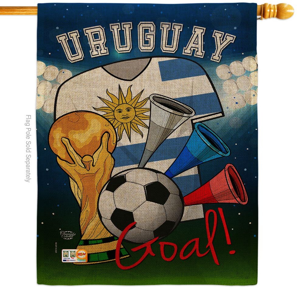 World Cup Uruguayan Tapestry Burlap Banner Home Decor Wall Art Patio Lawn Front Porch Room Decorations Outdoor Flags Yard Signs FIFA Soccer Gifts Sports Fan Goal Trophy Game Football Made In USA