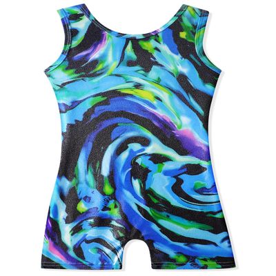 Gymnastics biketards for girls kids leo turquoise green oil swirl painting toddlers leotards with shorts 5t apparel clothing clothes 5t size 5-6x hot pink colorful multicolored sparkly