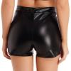 Jugaoge Women's Shiny Metallic Rave Booty Shorts High Waist Hot Short Pants Dance Bottom Clubwear Black Small view 4