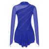 YiZYiF Womens Adult Figure Ice Skating Dress Long Sleeve Roller Skating Ballet Dance Dress Costume Royal Blue B Large view 3