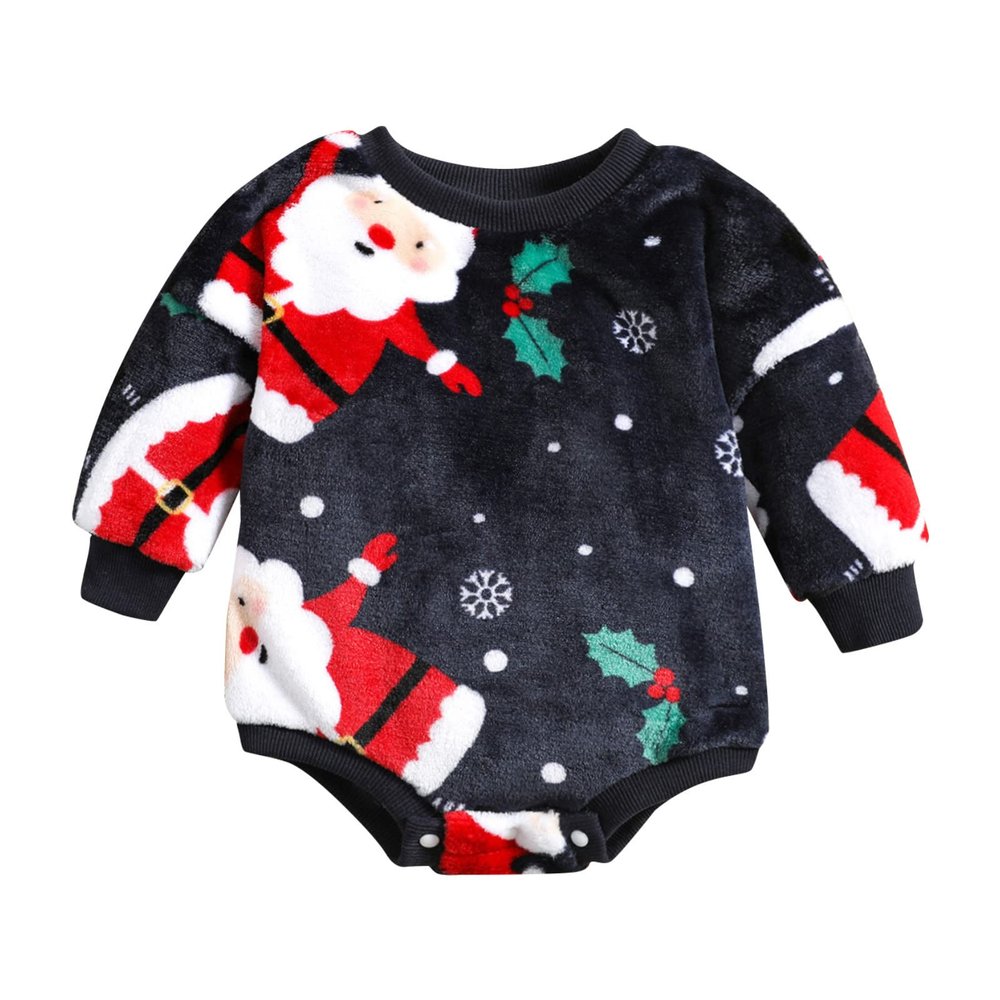 Baby Boy Outfit Kids Toddler Christmas Jumpsuit Long Sleeve Printed Romper Fall Winter Clothes 0-24 (Black, 6-12 Months)