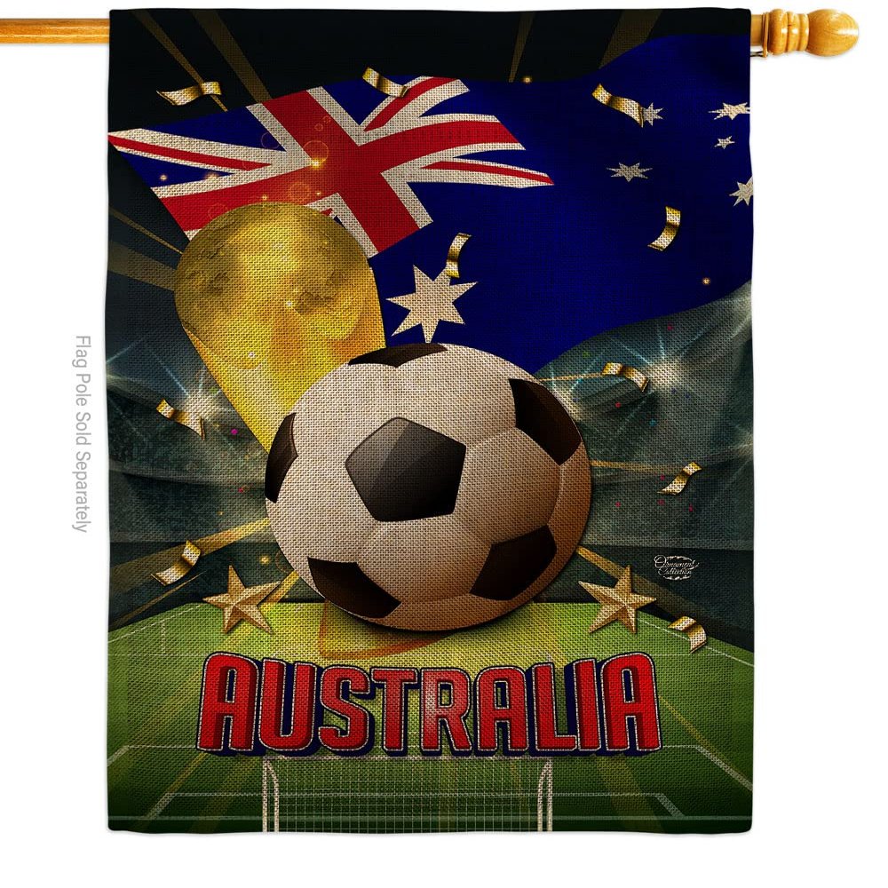 World Cup Australian Tapestry Burlap Banner Home Decor Wall Art Patio Lawn Front Porch Room Decorations Outdoor Flags Yard Signs FIFA Soccer Gifts Sports Fan Goal Trophy Game Football Made In USA