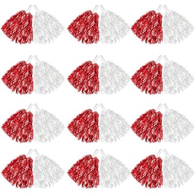 DILIBRA 24 Pcs Metallic Cheerleading Pom Poms, Cheerleaders Cheer Pom Poms with Baton Handle, Cheering Squad Hand Flower for Adults Kids Team Spirit Sports Game Dancing Party
