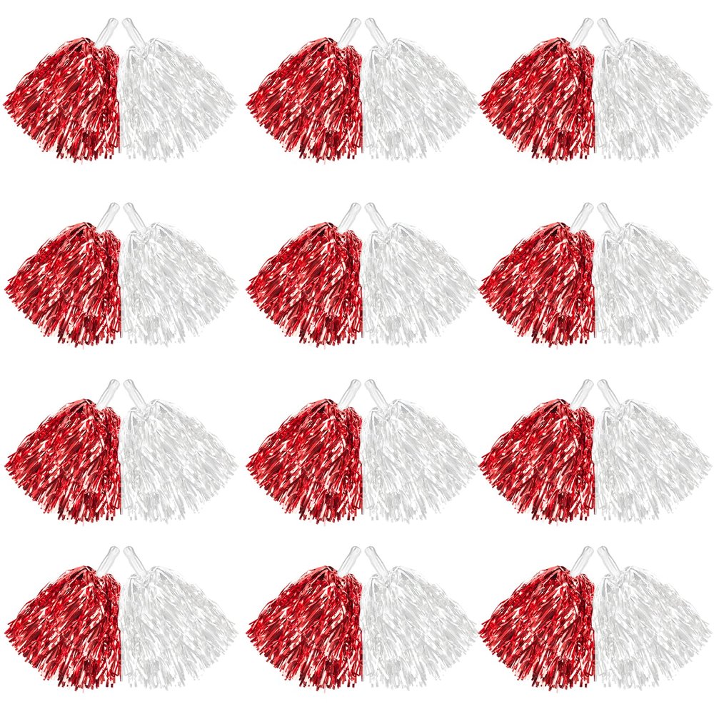 DILIBRA 24 Pcs Metallic Cheerleading Pom Poms, Cheerleaders Cheer Pom Poms with Baton Handle, Cheering Squad Hand Flower for Adults Kids Team Spirit Sports Game Dancing Party