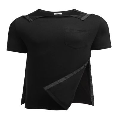 Deyeek Shoulder Surgery Shirts for Men Tearaway Side Snap Short Sleeves Rotator Cuff Dialysis Recovery Chemo Shirts Black