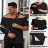 Deyeek Shoulder Surgery Shirts for Men Tearaway Side Snap Short Sleeves Rotator Cuff Dialysis Recovery Chemo Shirts Black view 4