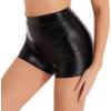 Lejafay Women's Wetlook Metallic Rave Booty Shorts Hot Pants Dance Bottoms Faux Leather Shorts High Waist Black Medium view 3