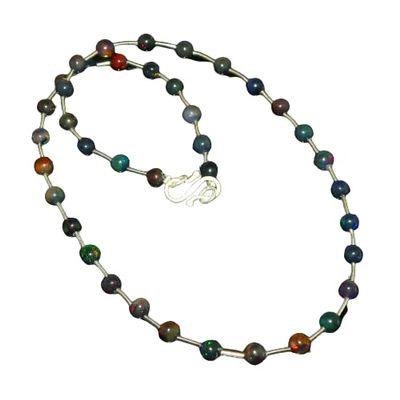 925 Silver Genuine Black Fire Ethiopian Opal Beaded Strand Jewelry