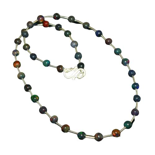 925 Silver Genuine Black Fire Ethiopian Opal Beaded Strand Jewelry