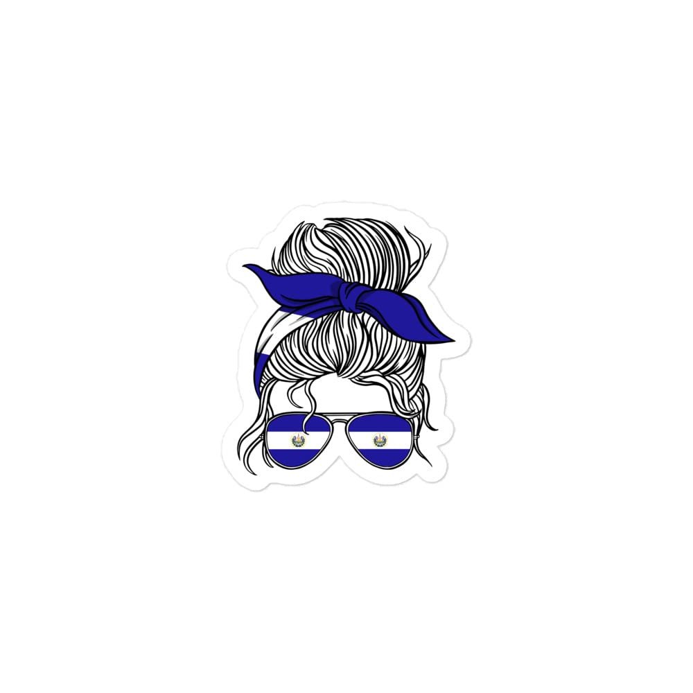 El Salvador Flag Messy Bun Hair with Sunglasses Bandana Vinyl Sticker Mom Life Country Salvadoran Woman Mom Girls Decorations - Laptop Decal, Water Bottle Sticker