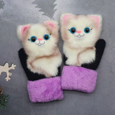 MBETA Cute Animal Gloves, Cartoon Cute Fun Knitting Warm Gloves, Full-Finger Thickened Soft Winter Warm Gloves