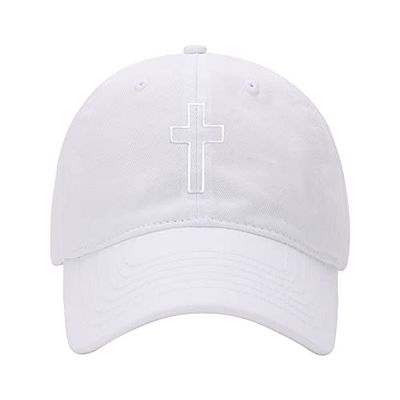 Baseball Cap Men Jesus Christian Jewish Cross Embroidered Washed Cotton Dog Hat Baseball Caps (White,7 5/8)