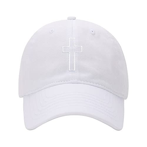 Baseball Cap Men Jesus Christian Jewish Cross Embroidered Washed Cotton Dog Hat Baseball Caps (White,7 5/8)