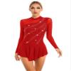 JanJean Women Stretchy Mesh Splice Long Sleeve Gymnastic Leotard Lyrical Dance Dress Figure Skating Dress A02 Large view 1