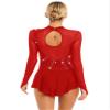 JanJean Women Stretchy Mesh Splice Long Sleeve Gymnastic Leotard Lyrical Dance Dress Figure Skating Dress A02 Large view 2