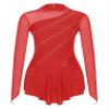 JanJean Women Stretchy Mesh Splice Long Sleeve Gymnastic Leotard Lyrical Dance Dress Figure Skating Dress A02 Large view 3