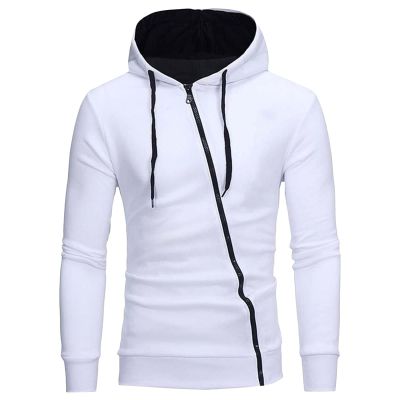 JEsilunmaMY Men's Asymmetric Zip Hoodies Long Sleeve Slim Fit Sweatshirt Jacket Color Block Soft Comfy Sportwear Outwear (White,3X-Large)