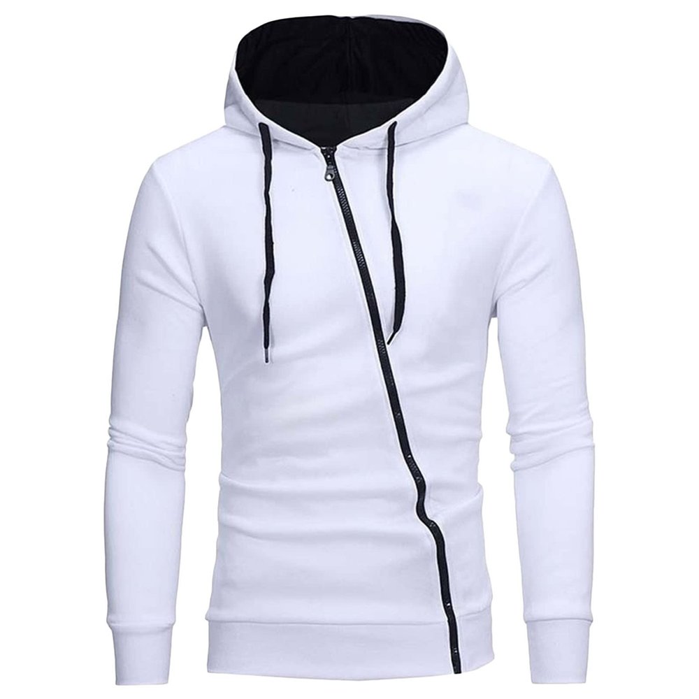 JEsilunmaMY Men's Asymmetric Zip Hoodies Long Sleeve Slim Fit Sweatshirt Jacket Color Block Soft Comfy Sportwear Outwear (White,3X-Large)