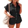 chouyatou Women's Short Cuffed Sleeve Utility Rompers Elastic Waist Button Down Cotton Pocketed Jumpsuit (XX-Large, Black) view 1