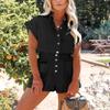 chouyatou Women's Short Cuffed Sleeve Utility Rompers Elastic Waist Button Down Cotton Pocketed Jumpsuit (XX-Large, Black) view 3