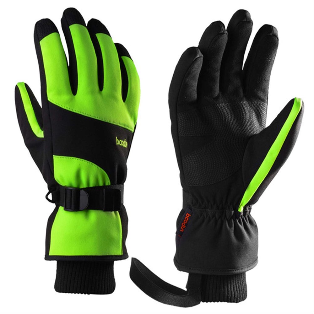 GIBZ Warm Winter Gloves Men and Women Windproof Cuff Ski Glove Breathable Sport Gloves Green Medium