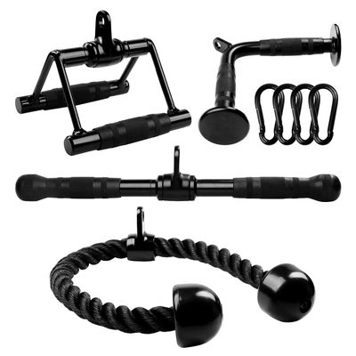 Yes4All Combo Double D Handle, Tricep Rope, Straight Bar & V Bar, Multi Cable Machine Accessories, Tricep Press Down & LAT Pulldown Attachments for Home Gym Set