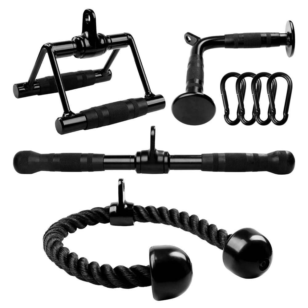 Yes4All Combo Double D Handle, Tricep Rope, Straight Bar & V Bar, Multi Cable Machine Accessories, Tricep Press Down & LAT Pulldown Attachments for Home Gym Set