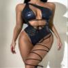 Women's Sexy Snakeskin One Shoulder Swimsuit Bandage Hollow Out Bathing Suit Swimwear with Leg Wrap Metallic Rave Outfits view 2
