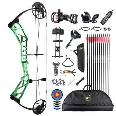 Compound Bow and Arrow Kit with All Accessory,CNC Milling Riser,USA Gordon Composites Limb,BCY String,19"-30" Draw Length,19-70Lbs Draw Weight,IBO 320fps for Hunting & Target (Green)