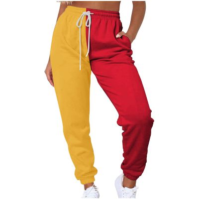 Women's Sweatpants Color Block Patchwork Trouser Elastic High Waist Joggers Baggy Pants with Multi-Pockets