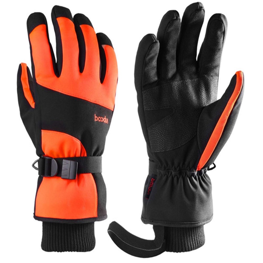 GIBZ Warm Winter Gloves Men and Women Windproof Cuff Ski Glove Breathable Sport Gloves Orange Small