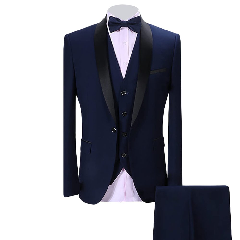 Men's Stage Suits Peak Lapel Dresses Tuxedo Suits Wedding Blazer Elegant Slim Fit Single Breasted Party Blazer (Dark Blue,XX-Large)