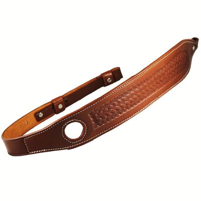 YT HOBBY Basket Wave Padded with Screw Premium Top-Grain Real Leather Adjustable Durable Shotgun Sling (Brown)