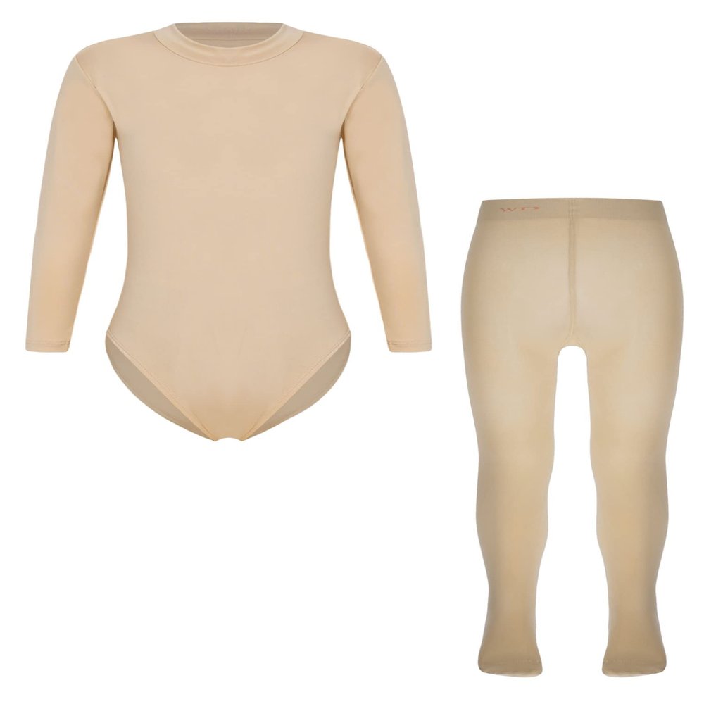 Kaerm Kids Girls 2Pcs Ballet Dance Winter Thermal Underwear Set Long Sleeve Gymnastics Dance Unitards with Pantyhose Set Mock Neck 11-12 Years