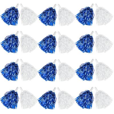 DILIBRA 24 Pcs Metallic Cheerleading Pom Poms, Cheerleaders Cheer Pom Poms with Baton Handle, Cheering Squad Hand Flower for Adults Kids Team Spirit Sports Game Dancing Party